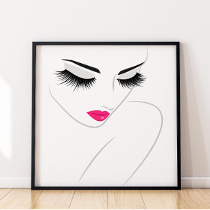 Modern Minimalist Eyelashes Pink Lip Chic Fashion  Poster
