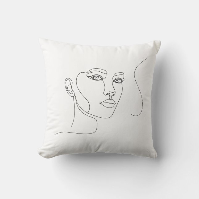 "Modern Minimalist Face Line Art Pillow" Cushion (Front)