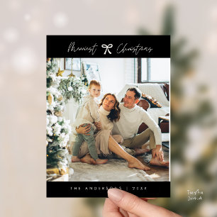 Modern Minimalist Family Photo black Bow theme Postcard