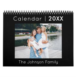 Modern Minimalist Family Photo Calendar Black