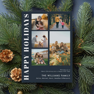 Modern Minimalist Family Photo Collage Holiday Card