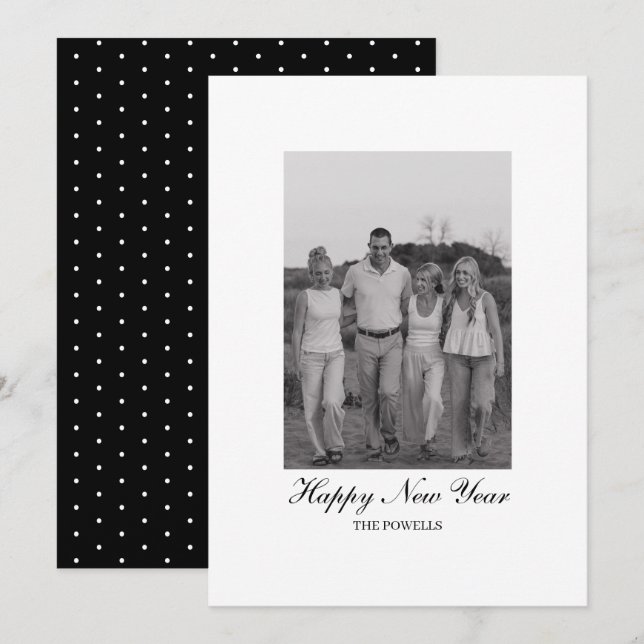 Modern Minimalist Family Photo Happy New Year  Holiday Card (Front/Back)