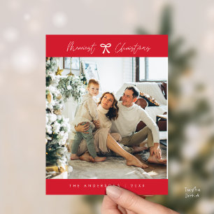 Modern Minimalist Family Photo, Red Bow theme Postcard