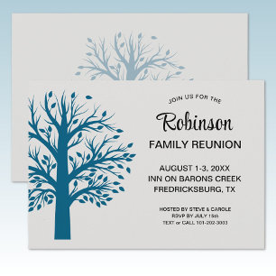 Modern Minimalist Family Reunion Ocean Blue Tree Invitation