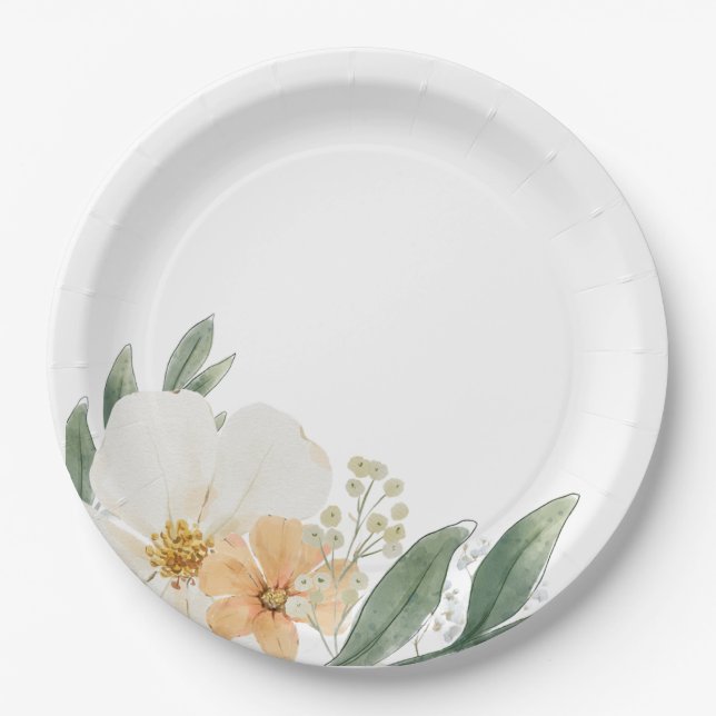 Modern Minimalist Farmhouse Floral Paper Plates (Front)