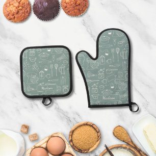 Modern Minimalist Farmhouse Kitchen Utensils Oven Mitt & Pot Holder Set