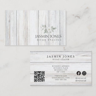 Modern Minimalist Farmhouse Rustic Wood QR Code Business Card