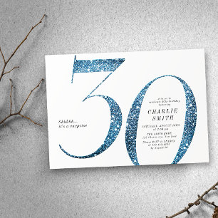 Modern minimalist faux blue glitter 30th birthday invitation