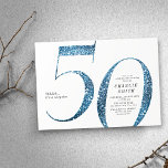 Modern minimalist faux blue glitter 50th birthday invitation<br><div class="desc">Modern minimalist 50th birthday party invitation features stylish faux blue glitter number 50 and your party details in classic serif font,   simple and elegant,  great surprise adult milestone birthday invitation.  
the background colour can be changed to any colour of your choice.</div>