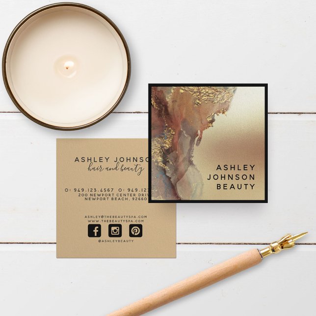 Modern Minimalist Faux Gold Foil Black Square Business Card (Creator Uploaded)