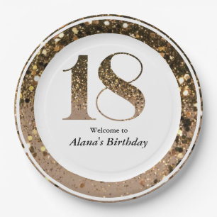 Modern minimalist faux gold glitter 18th birthday paper plate