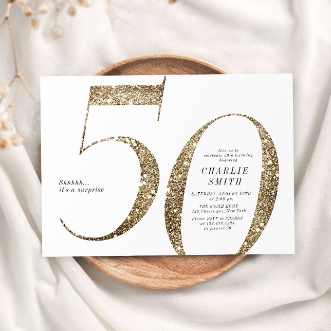 Modern minimalist faux gold glitter 50th birthday invitation (Modern minimalist faux gold glitter 50th birthday invitation)