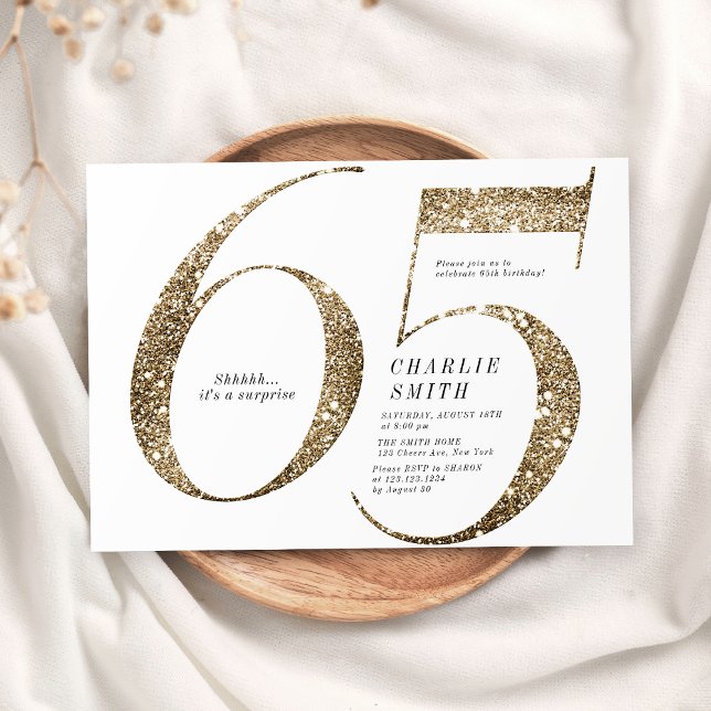 Modern minimalist faux gold glitter 65th birthday invitation (Modern minimalist faux gold glitter 65th birthday invitation)