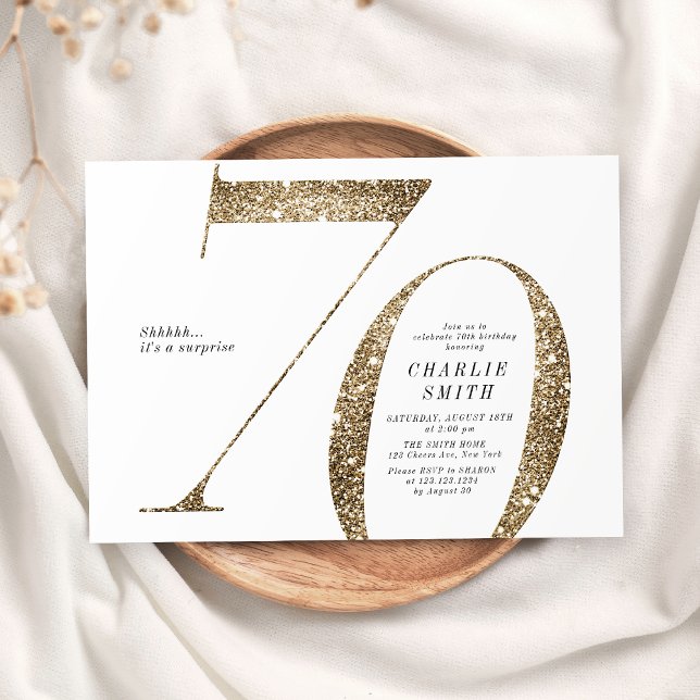 Modern minimalist faux gold glitter 70th birthday invitation (Modern minimalist faux gold glitter 70th birthday invitation)