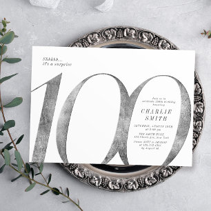 Modern minimalist faux silver 100th birthday invitation