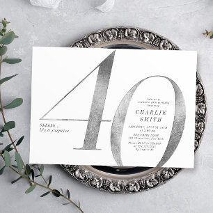 Modern minimalist faux silver 40th birthday invitation