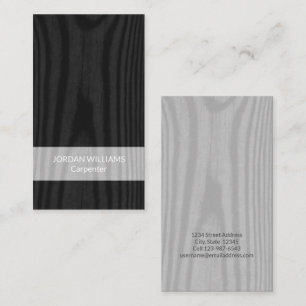 Modern Minimalist Faux Wood Black & Grey Vertical Business Card