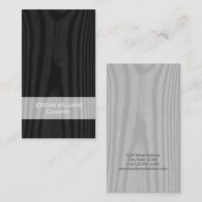 Modern Minimalist Faux Wood Black & Grey Vertical Business Card (Front/Back)