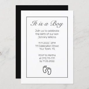 Modern Minimalist Feet Baby Boy Birth Celebration Invitation