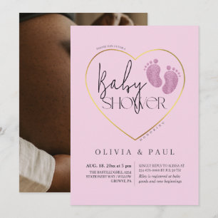 Modern & minimalist Feet Glitter Baby Girl Shower  Invitation