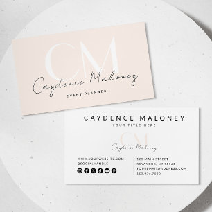 Modern Minimalist Feminine Monogram Blush Pink Business Card