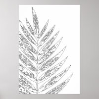 Modern Minimalist Fern Drawing in Black and White