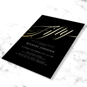 Modern Minimalist Fifty Black Gold 50th Birthday
