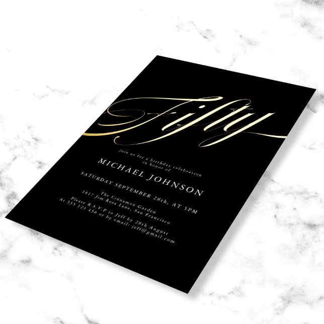 Modern Minimalist Fifty Black Gold 50th Birthday (Mockup view)