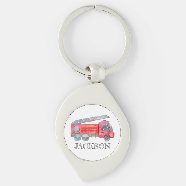 Modern Minimalist Fireman birthday Party Key Ring (Front)