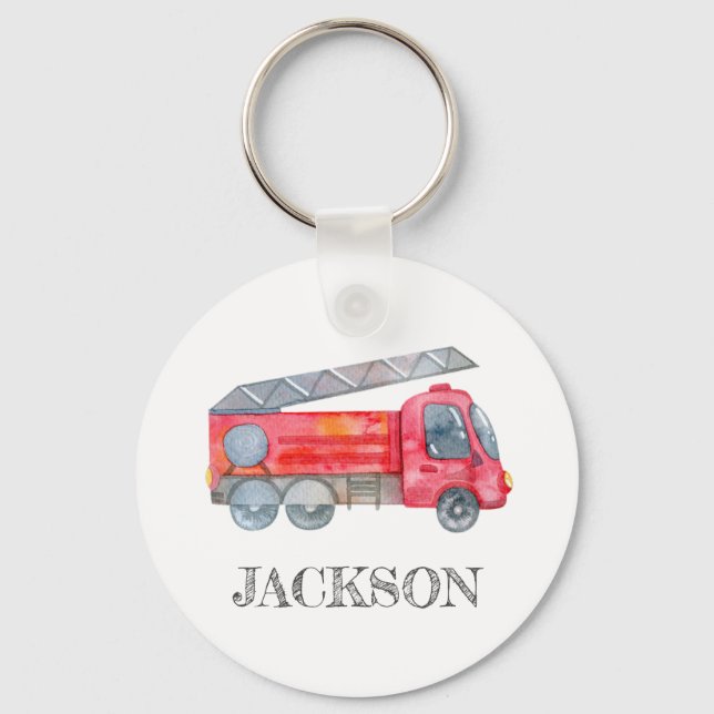 Modern Minimalist Fireman birthday Party Key Ring (Front)