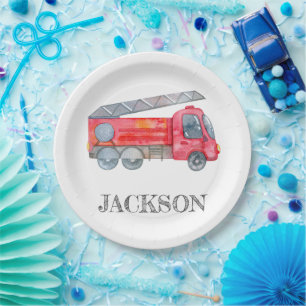 Modern Minimalist Fireman birthday Party Paper Plate