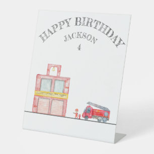Modern Minimalist Fireman birthday Party Pedestal Sign