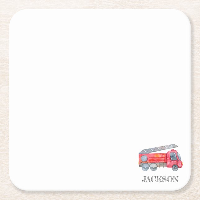 Modern Minimalist Fireman birthday Party Square Paper Coaster (Front)