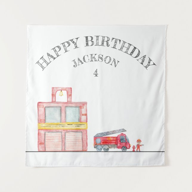 Modern Minimalist Fireman birthday Party Tapestry (Front)