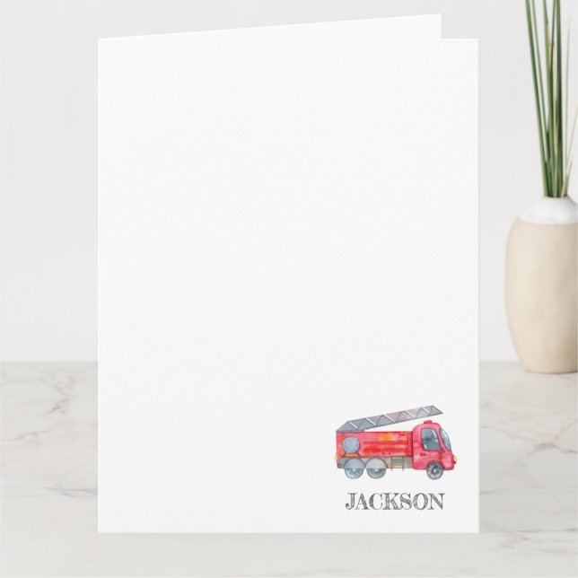 Modern Minimalist Fireman birthday Party Thank You Card (Front)