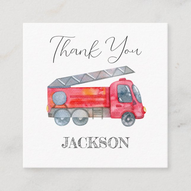 Modern Minimalist Fireman birthday Party Thank You Enclosure Card (Front)