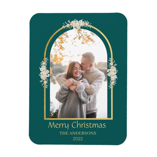 Modern Minimalist Floral Arch Photo Green Magnet (Vertical)