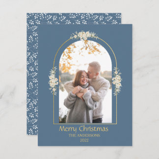 Modern Minimalist Floral Arch Photo Grey Holiday Card