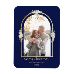 Modern Minimalist Floral Arch Photo Royal Blue  Magnet