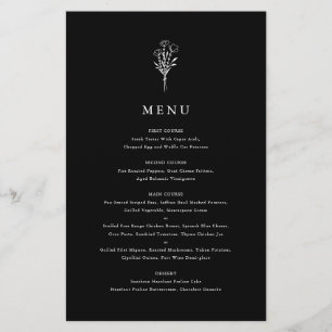 Modern Minimalist Floral Bouquet Black Menu Card