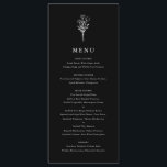 Modern Minimalist Floral Bouquet Black Wedding Menu<br><div class="desc">Customisable minimalist wedding menu card. It features a black modern floral bouquet line art. Personalise by adding date and meal choice. This minimalist floral menu card is perfect for weddings,  baby showers,  bridal showers,  birthdays,  and so much more.</div>