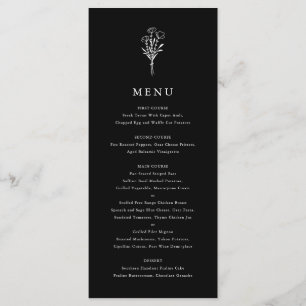 Modern Minimalist Floral Bouquet Black Wedding Menu