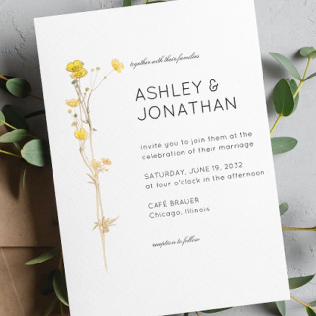 Modern Minimalist Floral Detail Wedding Invitation (Creator Uploaded)