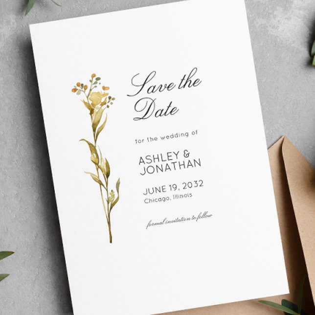Modern Minimalist Floral Detail Wedding Save The Date (Creator Uploaded)