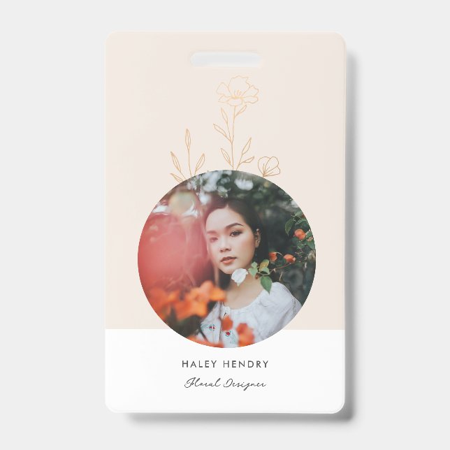 Modern Minimalist Floral Gold ID Badge (Front)