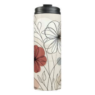 Modern Minimalist Floral Line Art Blush Design Thermal Tumbler