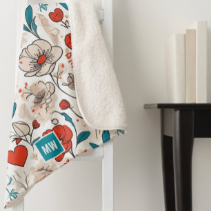 Modern minimalist floral motif beige background sherpa blanket