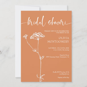  Modern Minimalist Floral Orange Bridal Shower Invitation