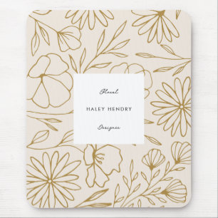 Modern Minimalist Floral Pattern Gold and Pink Mouse Pad