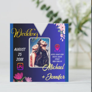 Modern Minimalist Floral Photo QR Code Wedding  Invitation